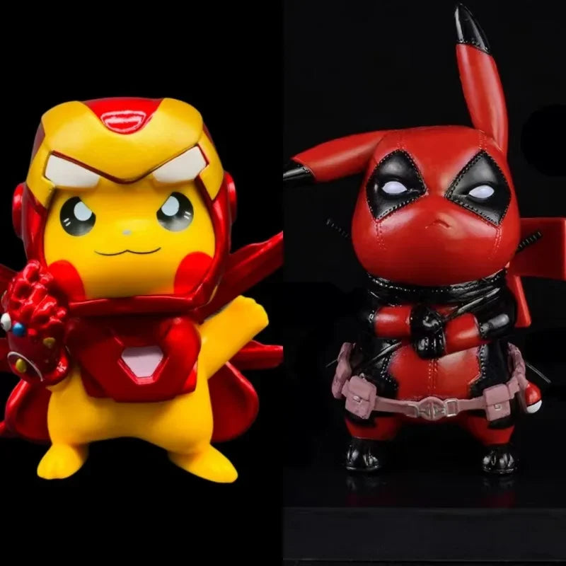 12cm Kawaii Pikachu Cos Deadpool Iron Man Anime Character Q Version of Cartoon Animation Tide Play Figure Desktop Car Decoration