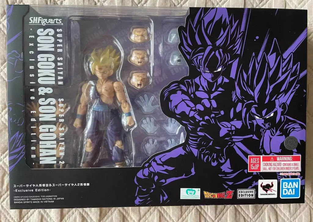 Stock Bandai SHF Dragon Ball Super Saiyan 2 Battle-Damaged Goku & Gohan Father-Son Kamehameha 1/12 Figure Model Collectible Gift