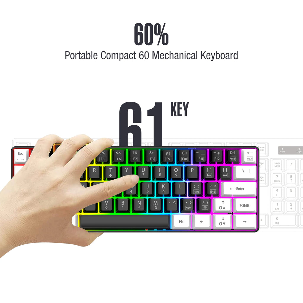 60 % kabelgebundene Spieletastatur, ultrakleine Tastatur mit RGB-Hintergrundbeleuchtung, wasserdichte tragbare Computer-/MAC-Spieletastatur
