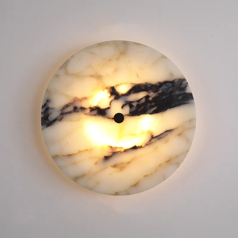 Round Luxury Natural Stone Alabaster Wall Lamp Living Room Marble Wall Sconce Decoration Atmosphere LED High-end LED Lights