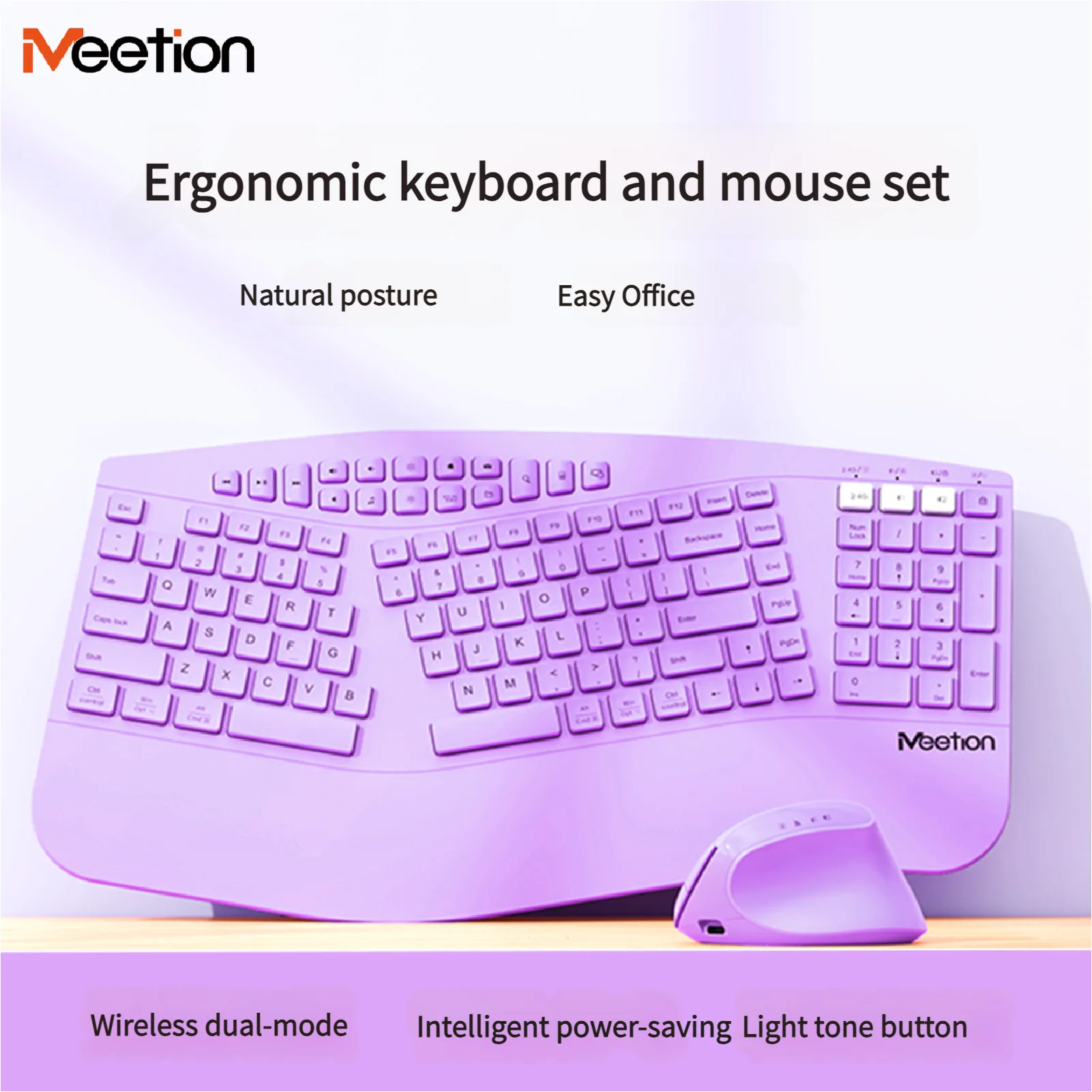 Ergonomische kabellose Tastatur-Maus-Kombination mit Handballenauflage, 2,4-G-Bluetooth-Dualmodus, leisem Klicken, Multimedia-Tasten für Büro/Zuhause