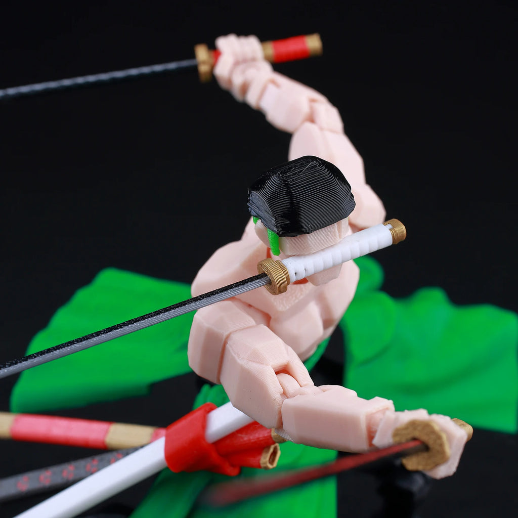 9L 3D-gedruckte One Piece Roronoa Zoro Lucky Dummy, 13 bewegliche Shapeshift-Actionfiguren, Schaufensterpuppen-Spielzeug für Anime-Liebhaber