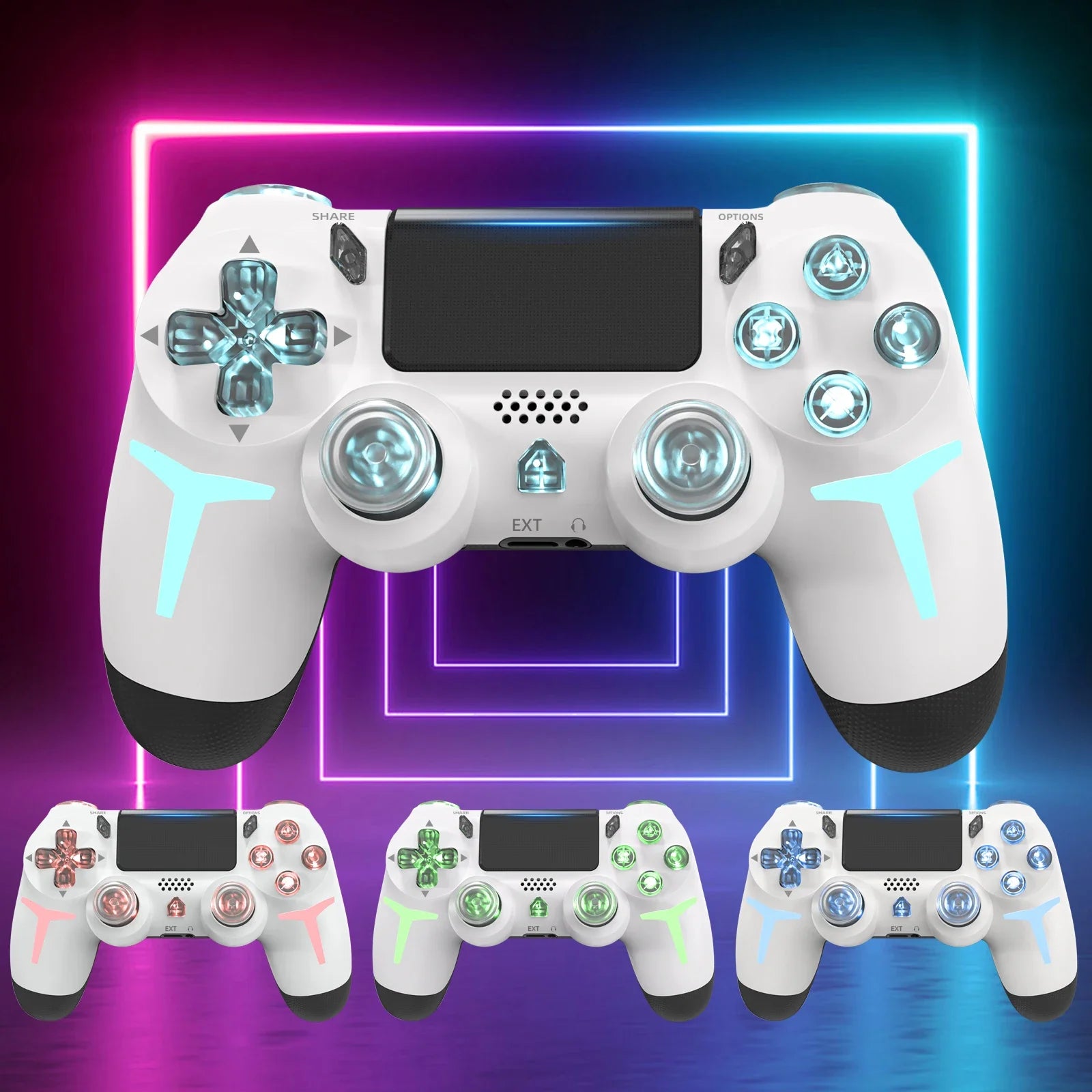 GAMINJA RGB Light Wireless Game Controller For PS4 PS3 Console Computer PC LED Bluetooth Gamepad 6-axis Gyroscope Dual Vibration