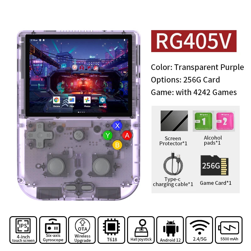 ANBERNIC RG405V Video Handheld Game Console 4" IPS HD Touch Screen Android 12 System T618 64-bit Wifi Portable Retro Game Player