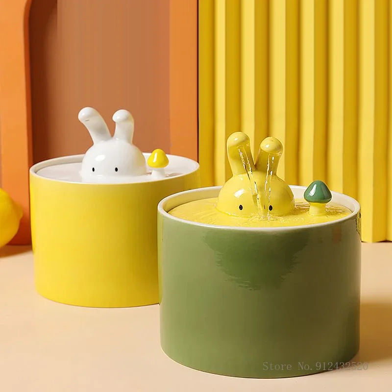 Creative Food Utensils for Cat Dog Ceramic Flow Circulating Water Dispenser, Silent, Automatic, Rabbit Shaped, Pet Supplies, 1Pc