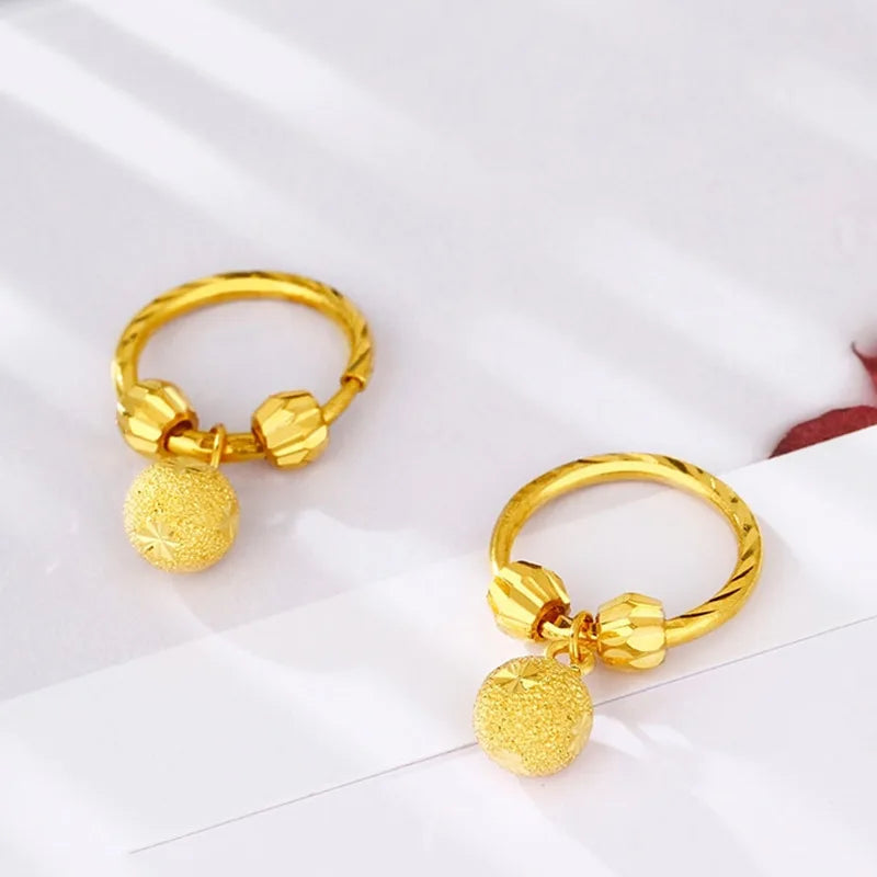 Pure 18 K Gold Color Shiny Simple Transport Beads Earring Jewelry for Women Bride Never Fade Jewelry Birthday Wedding Gifts
