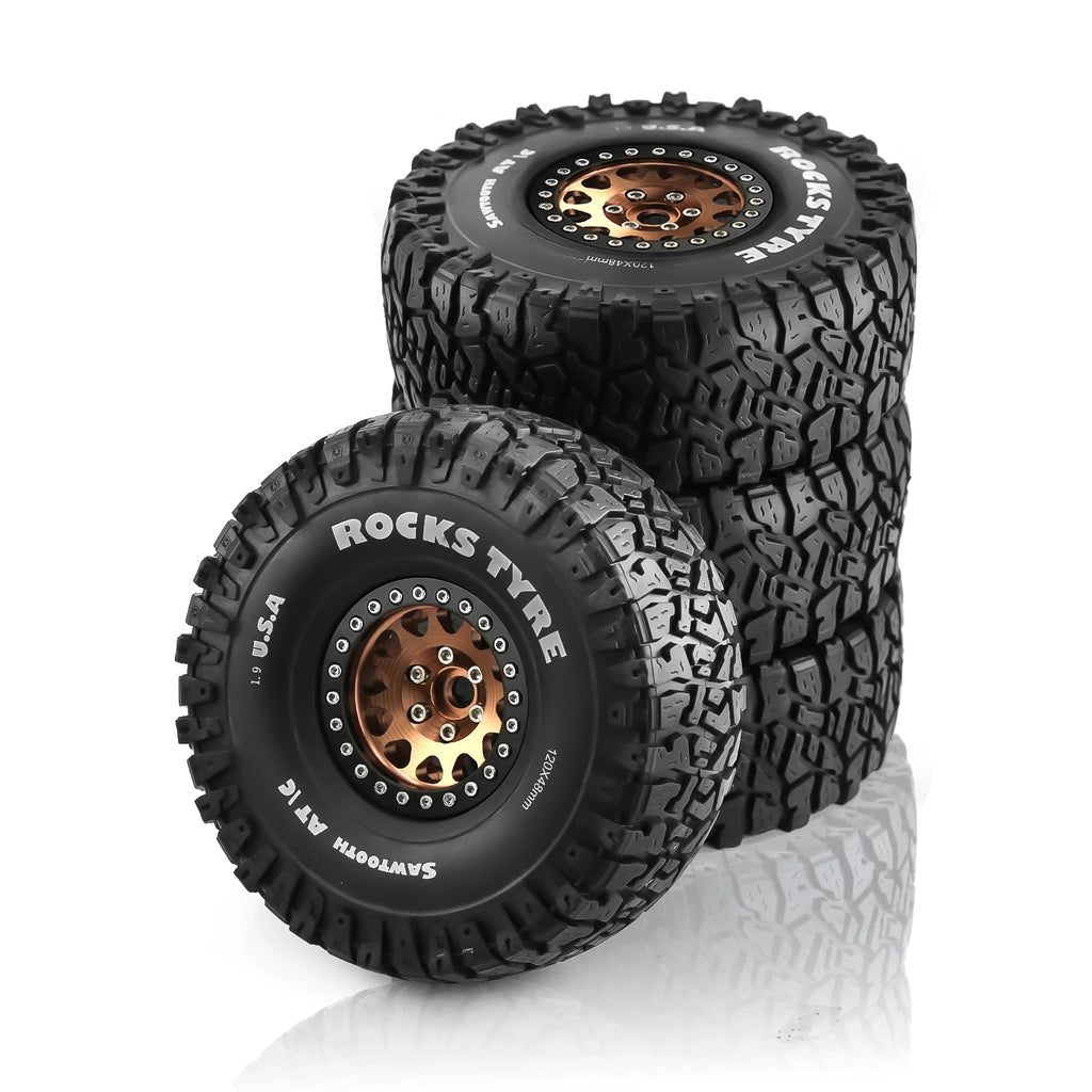 4PCS 1,9 Zoll Beadlock Rad Felgen &amp; Gummi Reifen für 1/10 RC Rock Crawler Axial SCX10 RR10 AX10 Wraith 90048 90018 KM2