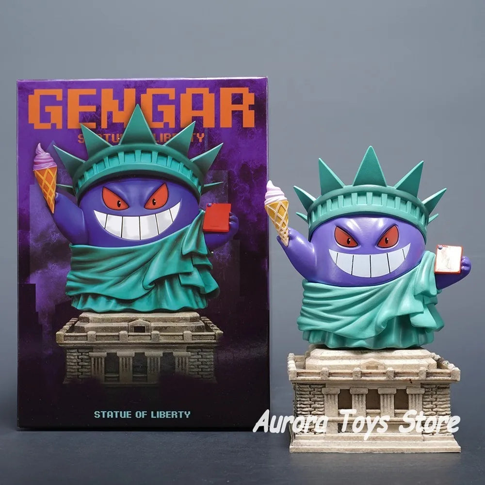 14cm/5.51in Anime Pokemon Figure Gengar Cosplay Lady Liberty Action Figures Pvc Statue Collectible Model Toys Gifts