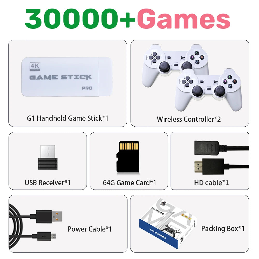 M15 Game Stick 4K UHD Output Portable Retro Game Console built-in 30000+ Retro Games for PS1/MAME/NES/SNES Plug&Play for TV/PC