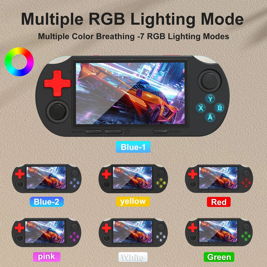 GAMINJA ANS16 Open Source Handheld Game 4.5 Inch IPS Screen RGB Lighting Portable Retro Video Game Console 64GB For PS1/GBA/SFC