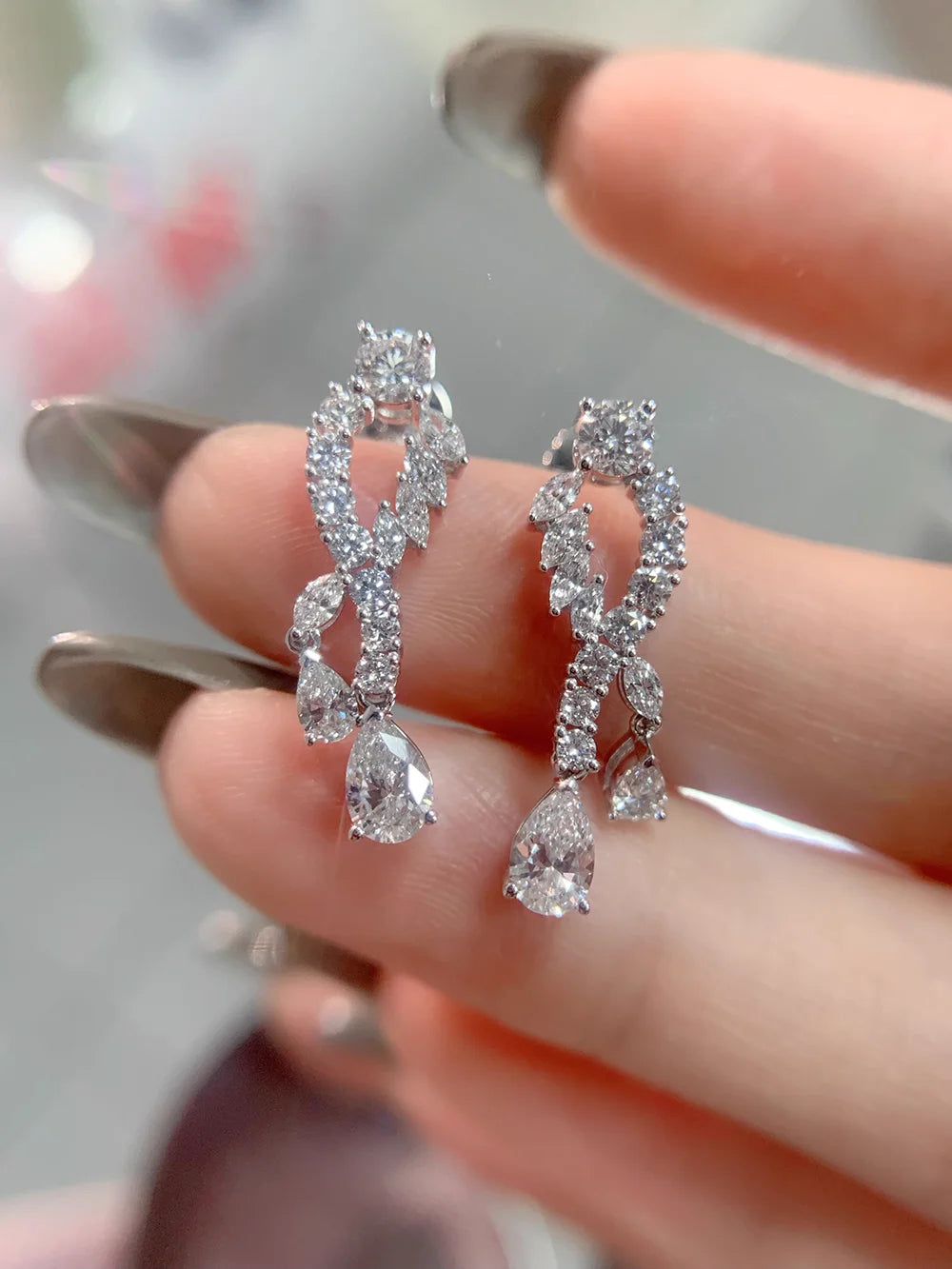 Custom Real Platinum PT950 Stud Earrings Women Anniversary Wedding Earrings Water Drop Marquise Moissanite Diamond Drop Earrings