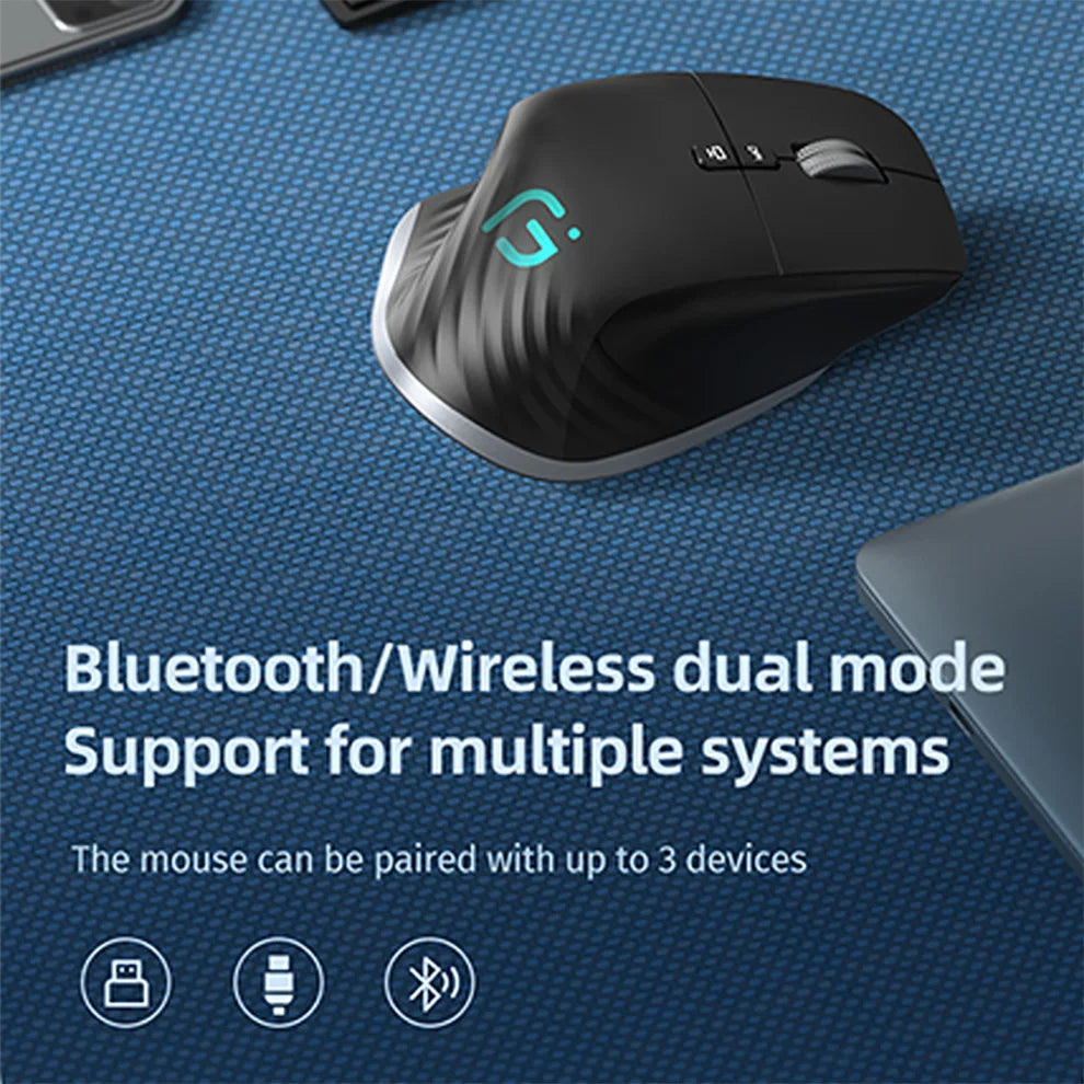 2.4G Wireless + Bluetooth RGB Rechargeable Ergonomic Mouse - Gaming & Office Computer Mouse