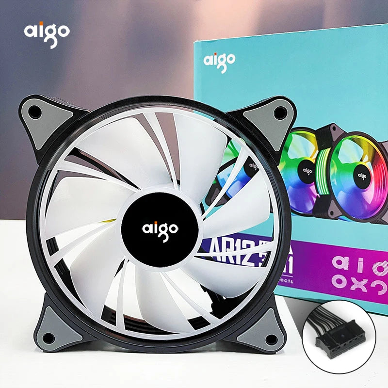 Aigo AR12 120mm PC-Computergehäuselüfter RGB-Kühlkörper Aura Sync SATA-Anschluss 12cm Kühler Argb Silent Controller Lüfterkühlung Ventilador