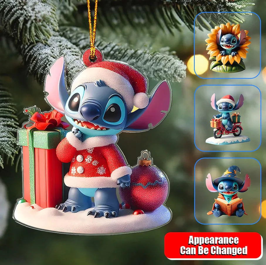 8cm Kawaii Anime Lilo&Stitch Acrylic Christmas Decoration Stitch Christmas Tree Home Hanging Car Bag Accessories 2D planar print