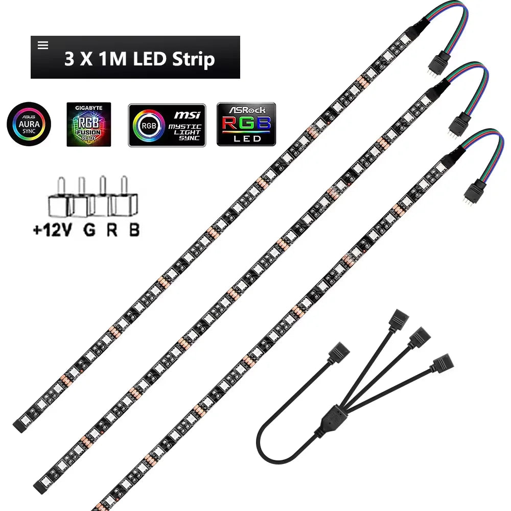 12V 4 Pin RGB Gaming PC Led Strip Light 5050 RGB Tape For Aura Sync MSI Mystic Light Motherboard Control Computer Case Backlight