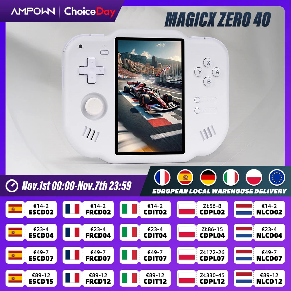 AMPOWN ZERO 40 Handheld Game Console 4'' IPS Multi-touch Screen Android A133P Magicx Zero40 WiFi Support Vibration Motor for NDS