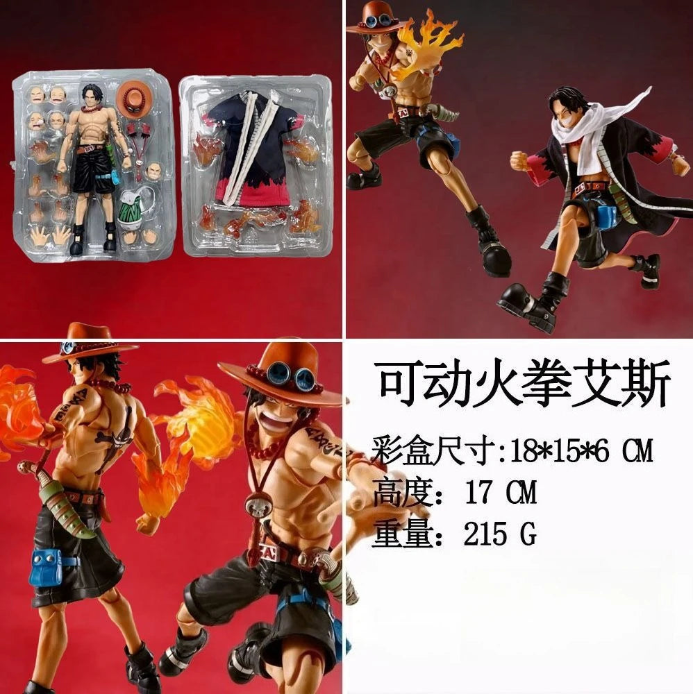 17 см One Piece Ace екшън фигурка подвижна статуетка на огнен юмрук платнена роба, 4 части за лице, PVC/ABS, аниме декорация за плот