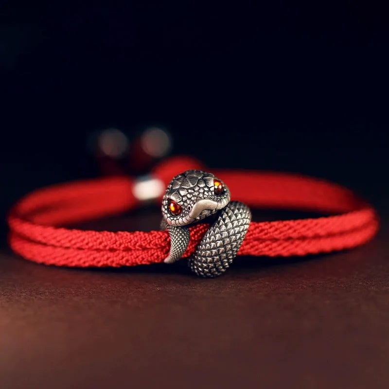 925 Sterling Silber Vintage Schlangenanhänger Gratis mit verstellbarem 13-18CM Seilkettenarmband für Frauen Männer Schmuck