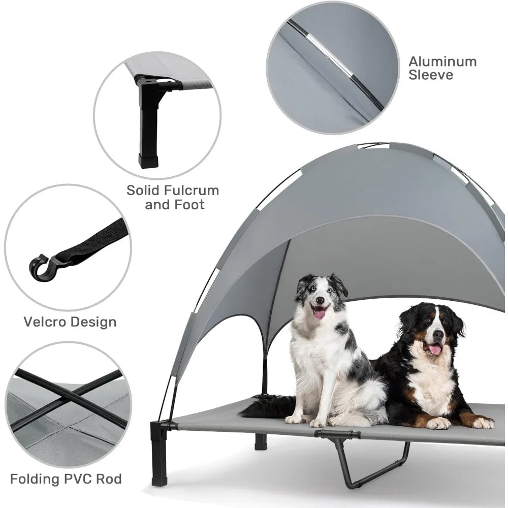 Erhöhtes Hundebett mit Baldachin, tragbares Hundebett mit abnehmbarem Schattenzelt, erhöhtes Kühlbett für Haustiere im Freien für Hunde