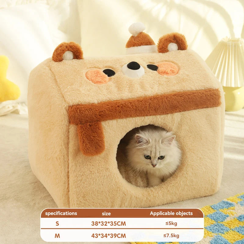 HOOPET Pet Cat House Winter Warm Cave Bed Cat Basket for Small Dogs Soft Cat Mat Kennel Puppy House Deep Sleeping Pet Supplies