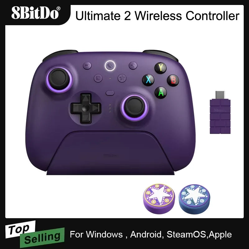 8BitDo Ultimate 2 Wireless Game Controller for Windows 10/11 2.4G Gamepad TMR Joystick with Charging Dock for Android PC Steam