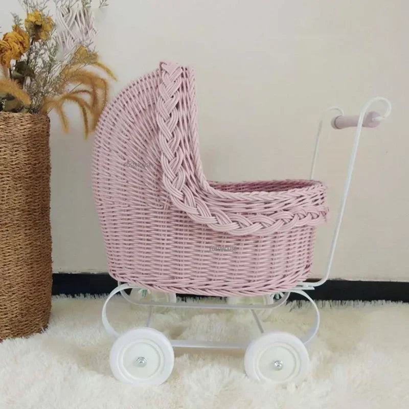 Outdoor Rattan Pet Stroller for Dogs Cats Creative Home Pet Trolley Outing Walk Teddy Chihuahua Dog Buggy Transport TrolleyN