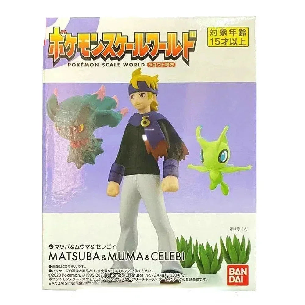 Bandai Original Scale World POKEMON Johto Region Kotone Bayleef Silver Croconaw Morty Celebi Anime Figures Toys for Kids Gift