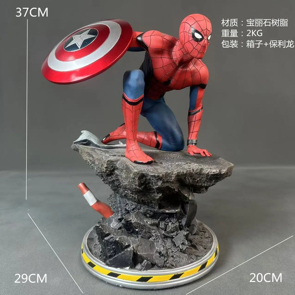 1/4 Marvel Spider Man Figure Spiderman Iron Man Mk6 Captain America Shield Figure Toys Statue Gk Resin Creative Collectible Gift