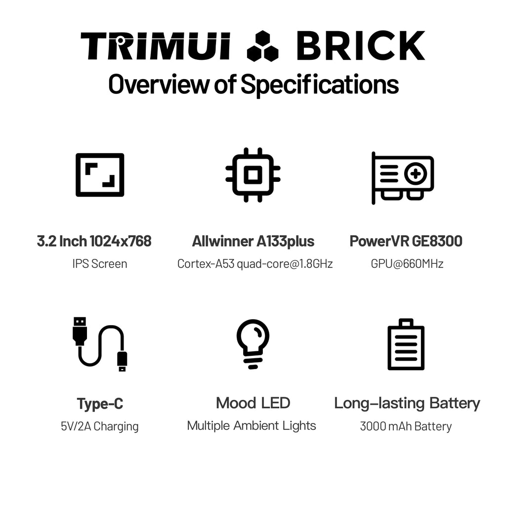 Trimui BRICK AMPOWN Handheld Game Console 3.2''IPS Screen Linux System Joystick RGB Lighting Retro Video Game Player UI Metal