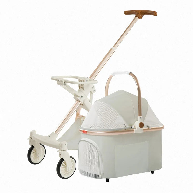 Leichter vierrädriger Haustier-Kinderwagen, faltbarer Katzen-Kinderwagen, tragbarer multifunktionaler Tragekorb, Heimtierbedarf für Reisen im Freien
