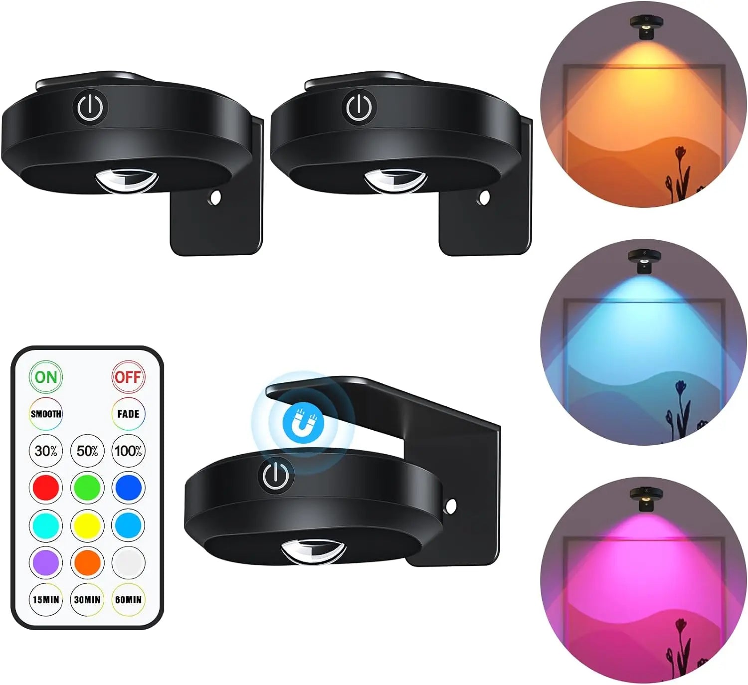 WILLED Night Light 3pcs with Remote 1200mAh Rechargeable Puck light with Timer Stick on Picture Lights for Wall Closet Cabinet