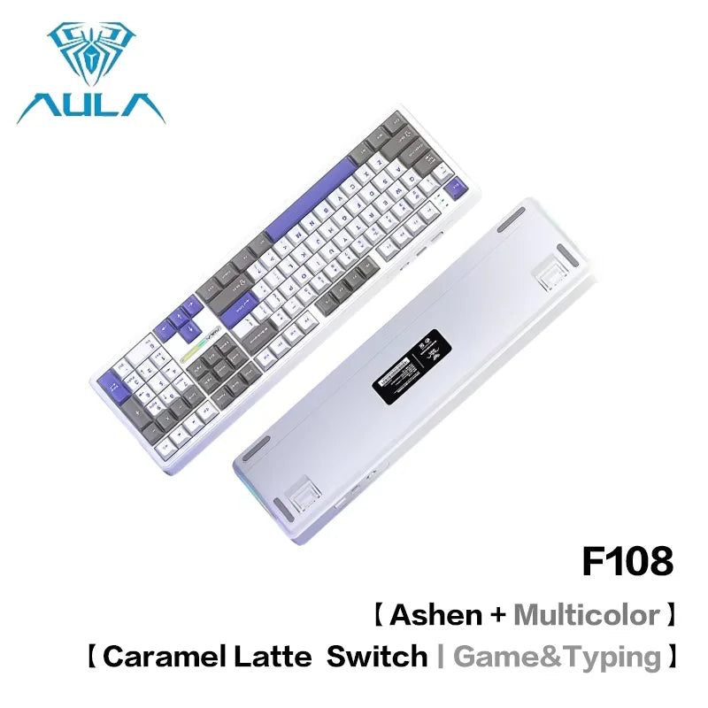 AULA F108 Pro Bluetooth 2.4G wired three-mode connection mechanical keyboard full-key hot-swappable gasket structure RGB light