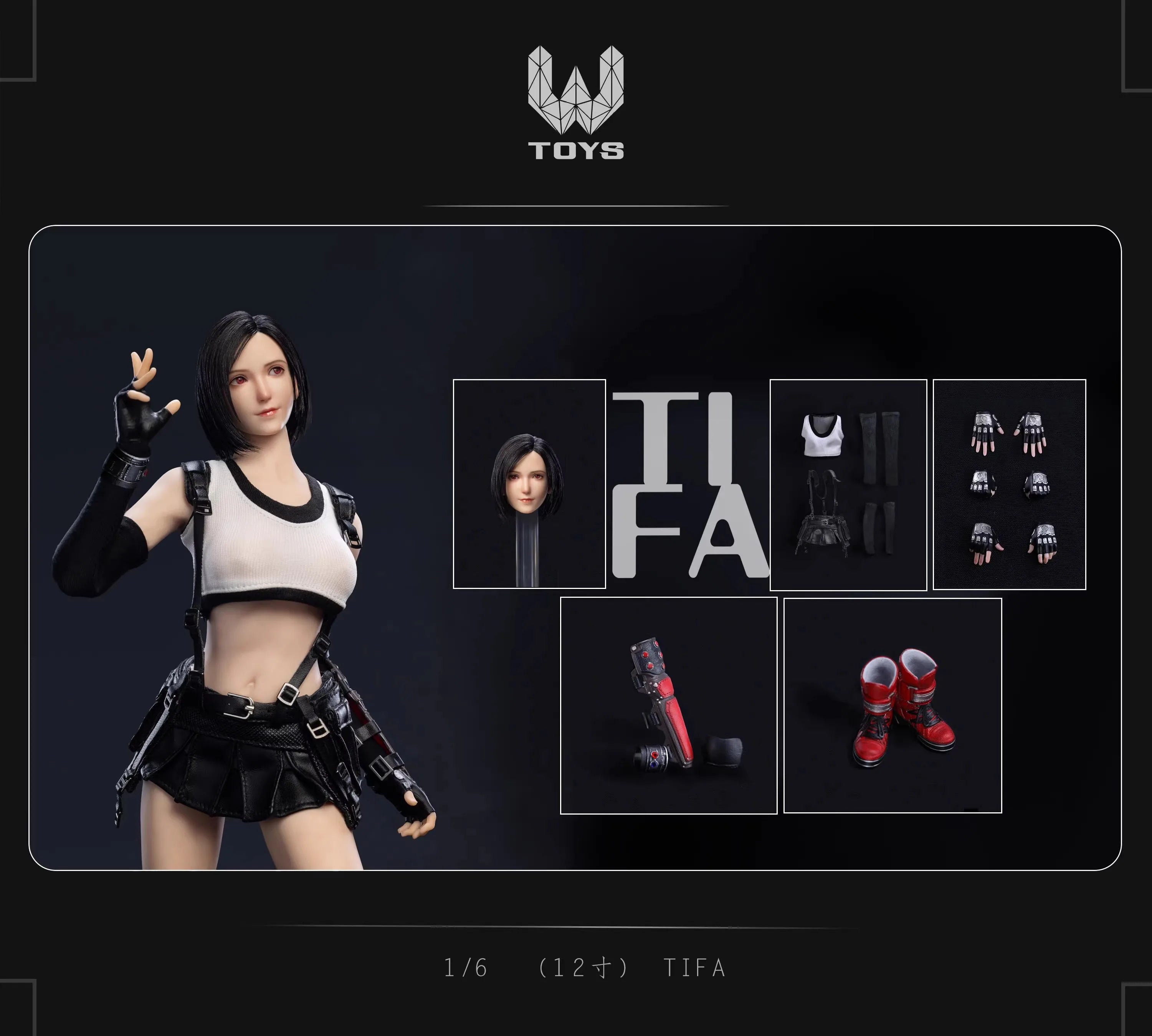 WTOYS 1/6 Scale Female Soldier Tifa Hair Transplant Movable Eye Head Carving Clothing Set Model Toy Accessories In Stock