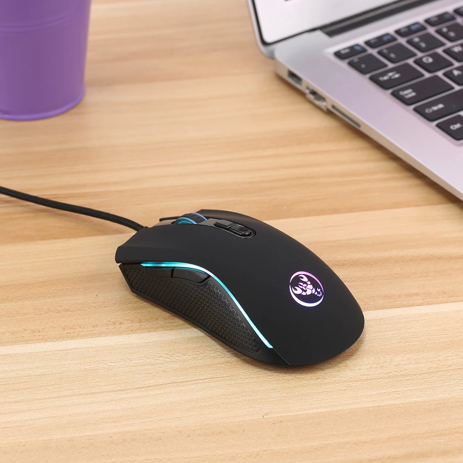 Популярен избор HXSJ A869 оптична ергономична RGB ABS геймърска мишка с 4 нива на регулиране на резолюцията за лаптоп и компютър