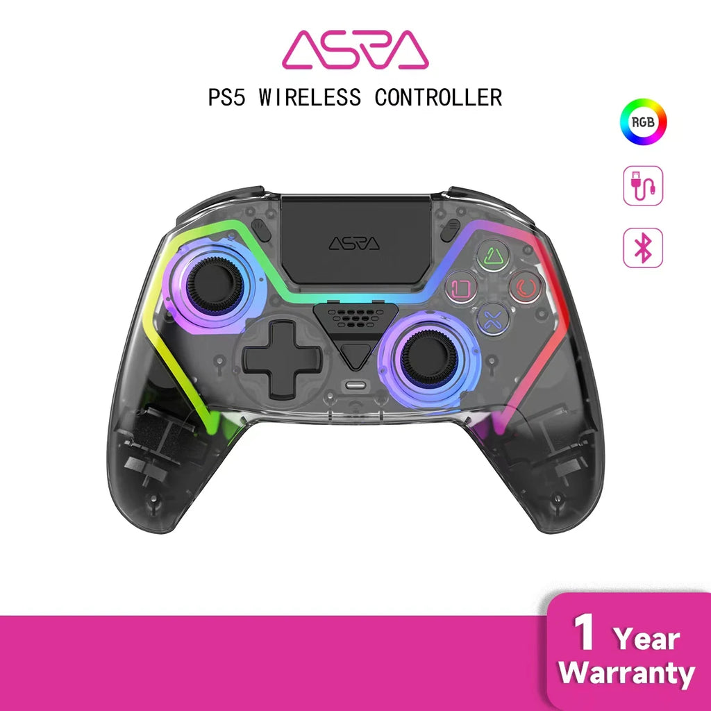 Transparent Wireless Controller HG-04D for PS5/PC/iOS/Android/Steam with BT 5.3,Macro Button,Touchpad,Hall Triggers & Joystick