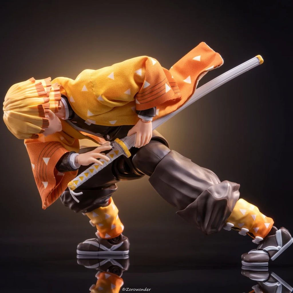Demon Slayer Shf Anime Handmade Agatsuma Zenitsu Cloak kimono and feather weaving Built In Iron Wire Is Suitable for 1/12 Toy