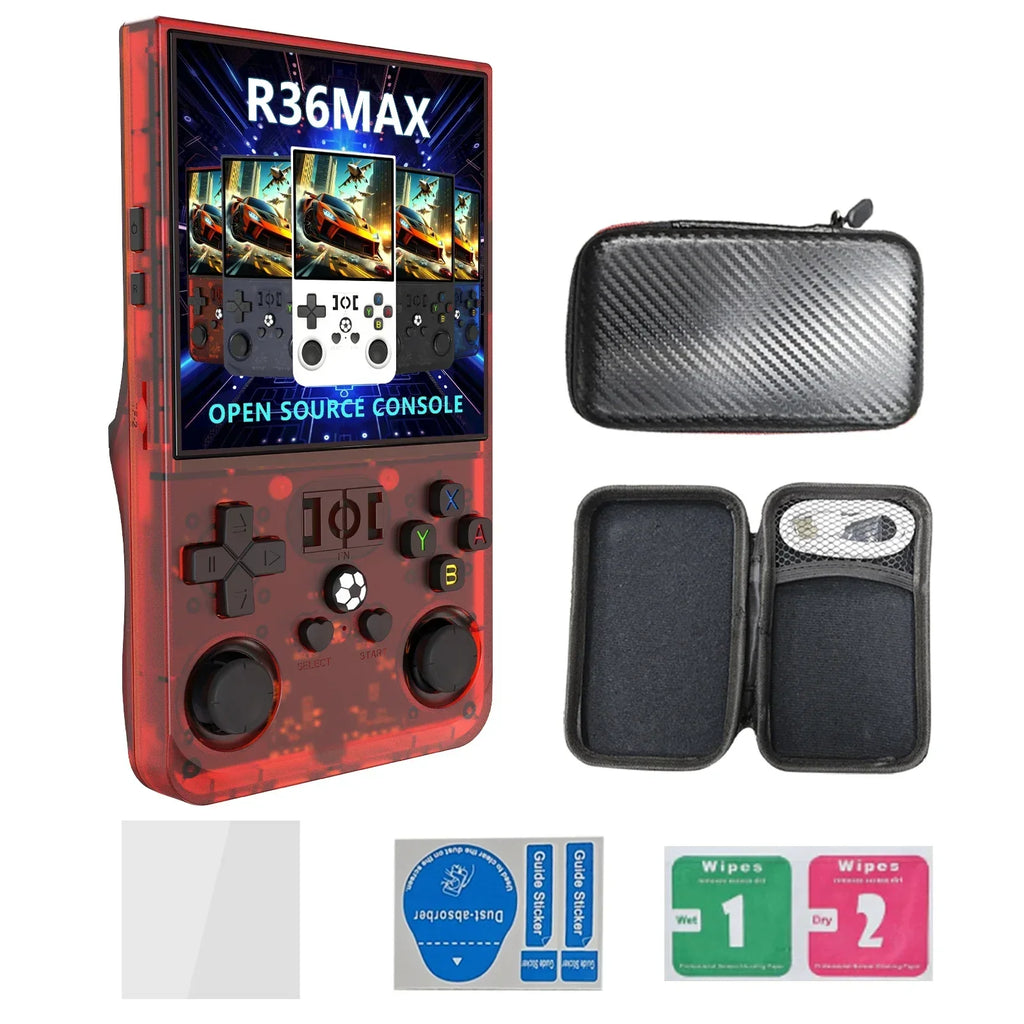 R36 Max Console 4inch IPS Screen Handheld Game Players Open Source Console Retro Pocket Video Player 64G/128G Up to 22000+ Games