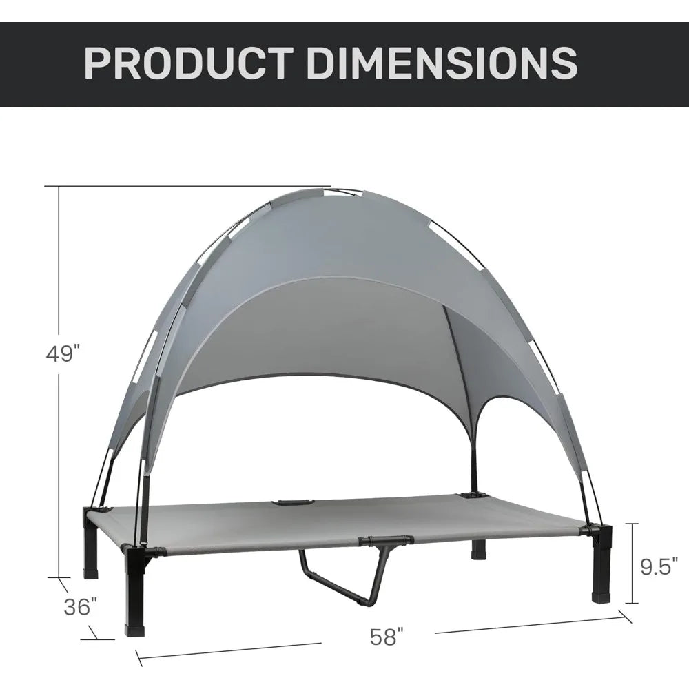 Erhöhtes Hundebett mit Baldachin, tragbares Hundebett mit abnehmbarem Schattenzelt, erhöhtes Kühlbett für Haustiere im Freien für Hunde