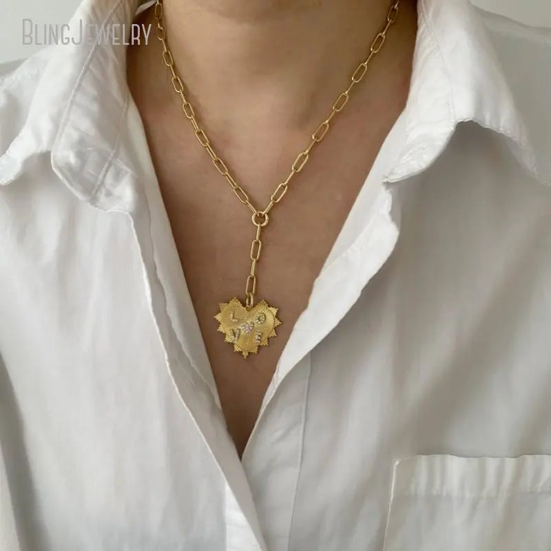 10pcs Gold Color Lariat Love Spike Heart Y Necklace Layering Dainty Paperclip Chain Jewelry