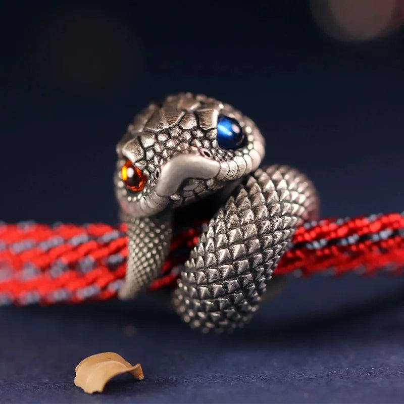 925 Sterling Silber Vintage Schlangenanhänger Gratis mit verstellbarem 13-18CM Seilkettenarmband für Frauen Männer Schmuck