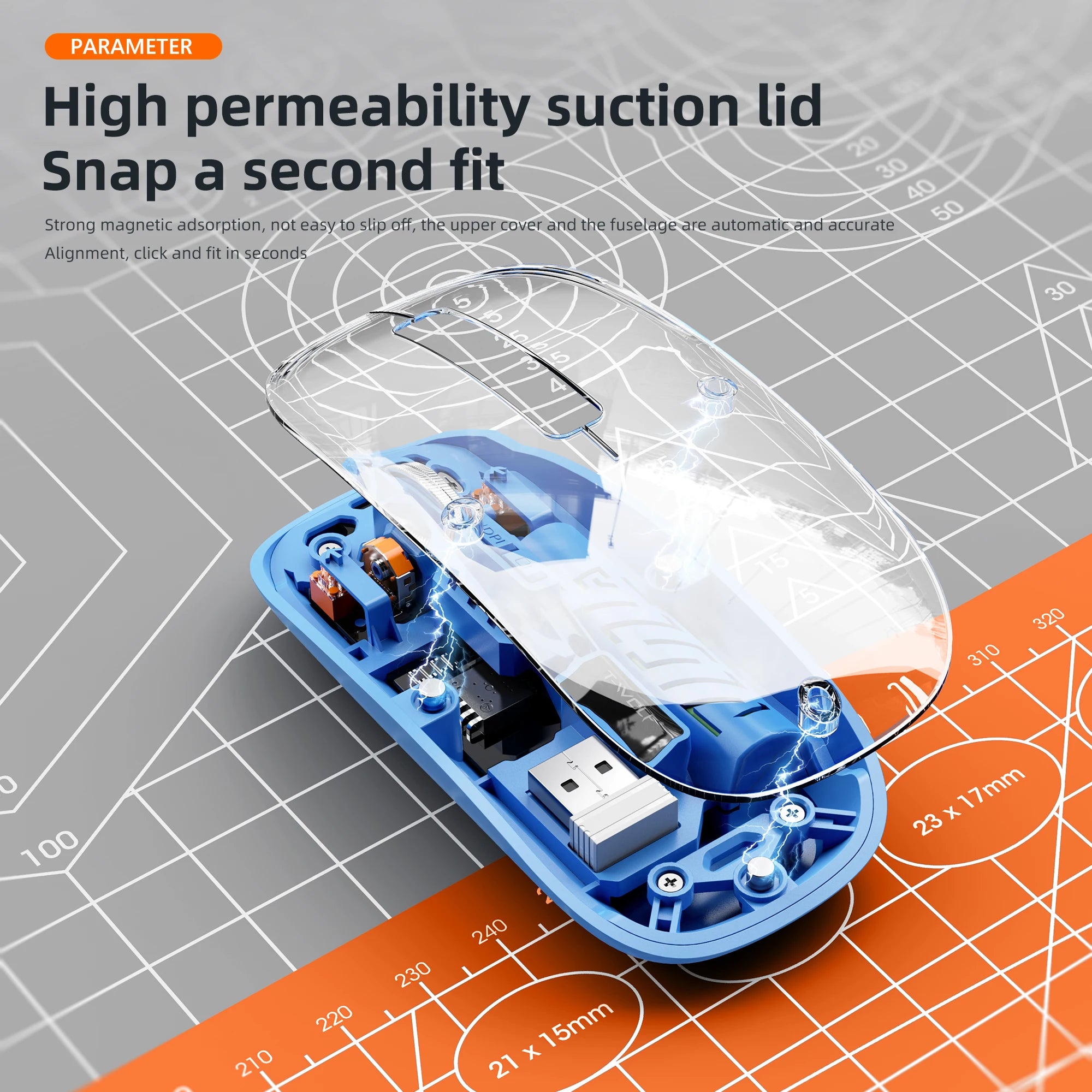 Transparent Wireless Mouse Dual Mode Bluetooth-compatible Rechargeable Mouse Noiseless Cordless Computer Mice Perspective Design