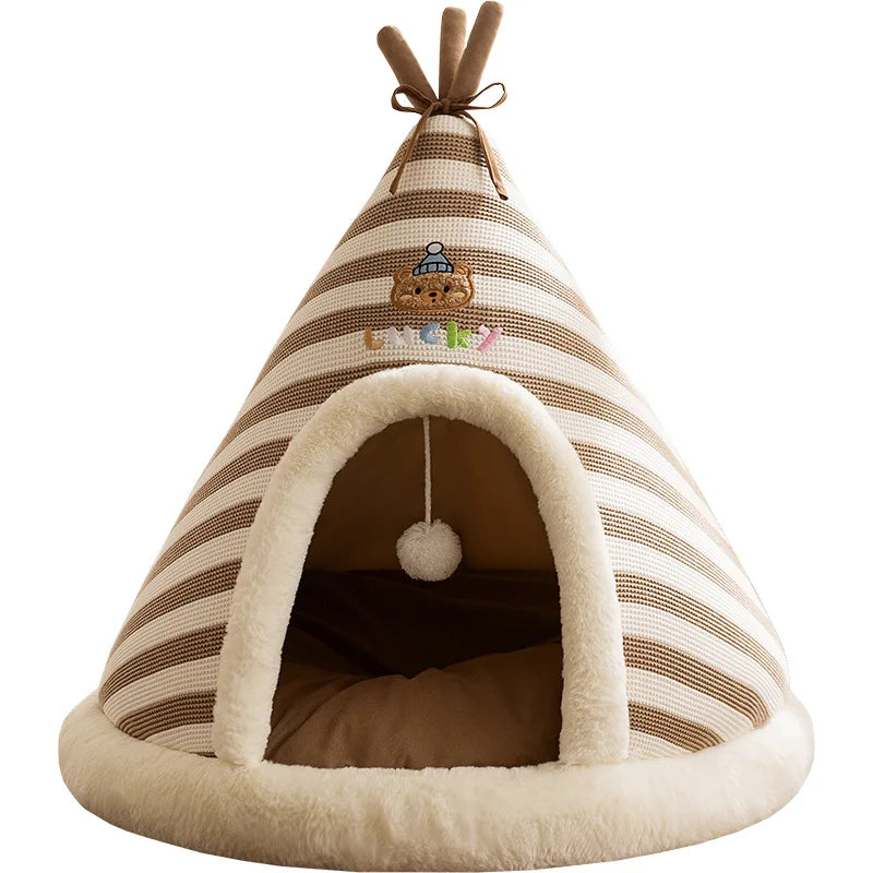 Cat Nest Autumn Winter Round Knitted Tent Nest Thickened Warm Mongolian Yurt Christmas Cat House Dog Bed Pet Supplies Puppy