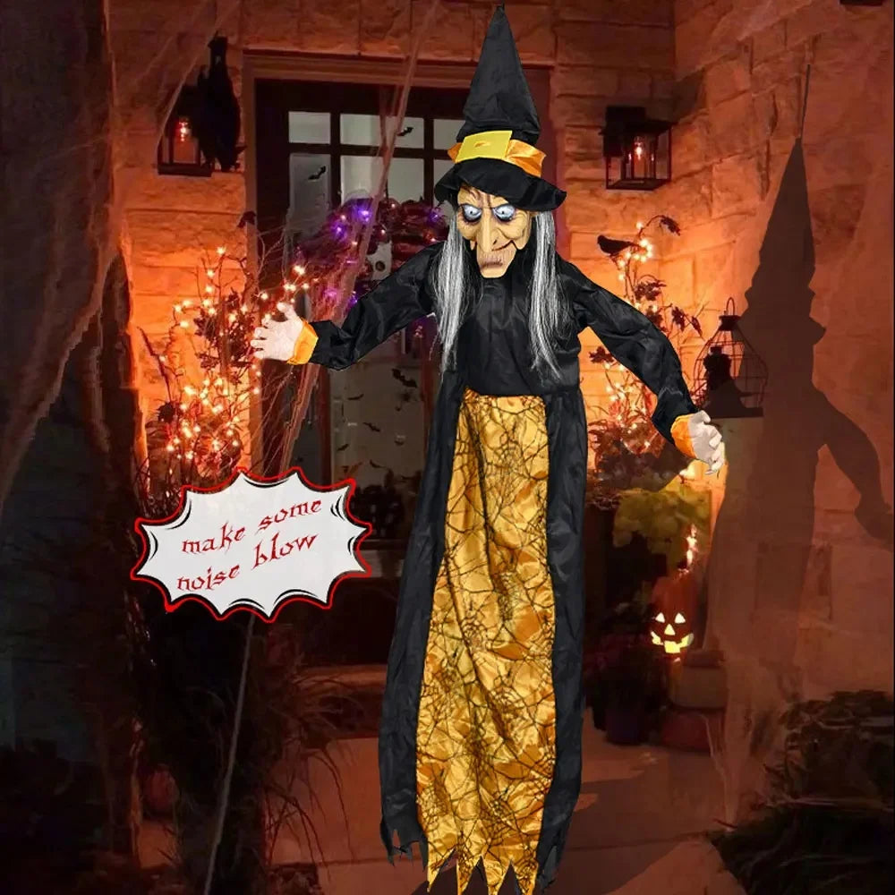 2025 Hot Halloween Decor Talking Witch Outdoor Spooky Animatronic Witch Decor Prop Red Eye Animated Witch Home Festival Decor