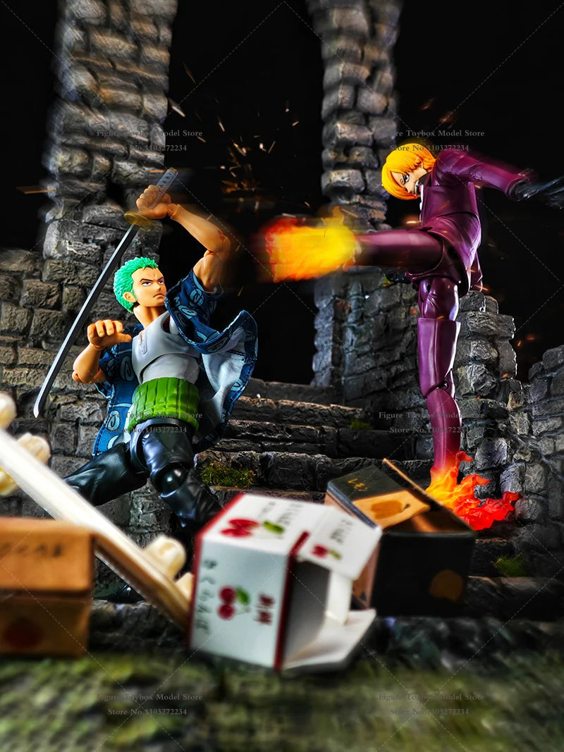 (Only T-shirt ) 1/12 Anime Boy Zoro Soldier Mini Blue Print T-shirt Top Clothes Accessory Toys For 6" Shf Man Figure Decoration