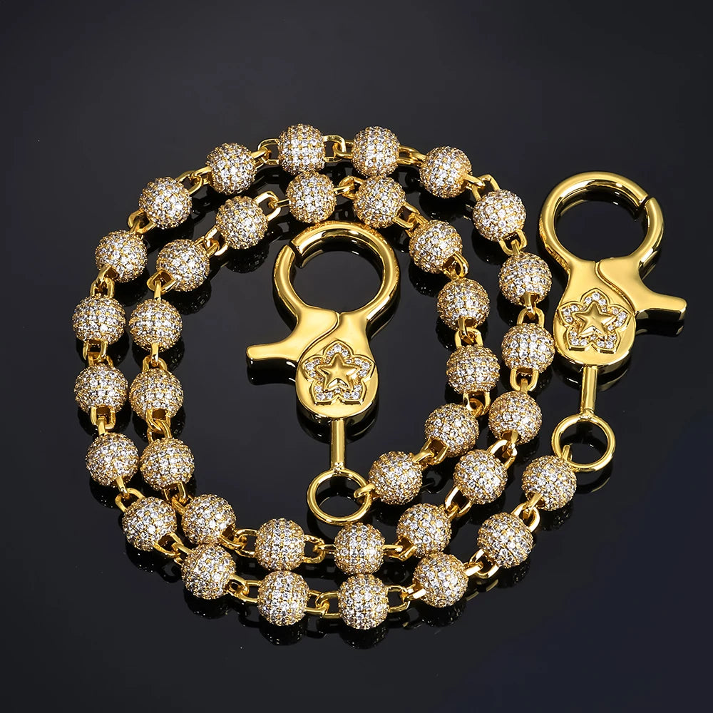 HHIOK Round Bead Customized Buckle Iced 5A Cubic Zirconia Hip Hop Rock Pants Chain Fashion Keychain Men's and Women's Jewelry