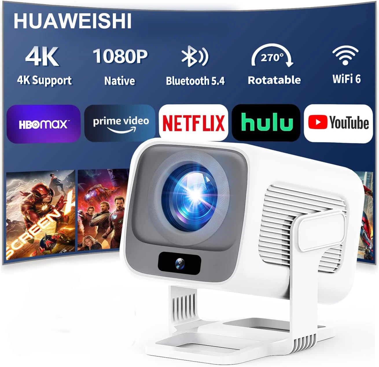 HUAWEISHI 4K Projector Android Native Portable 1080P Auto Focus 600ANSI Video home Cinema Outdoor hd led Projetor