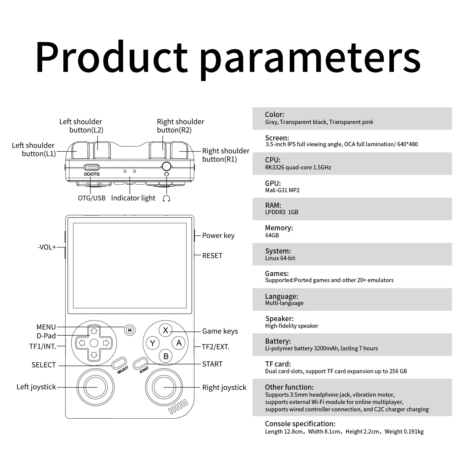 BATLEXP G350 Handheld Game Console 3.5'' IPS Screen Dual Joystick Vibration Motor Retro Portable Video Game Player Linux System