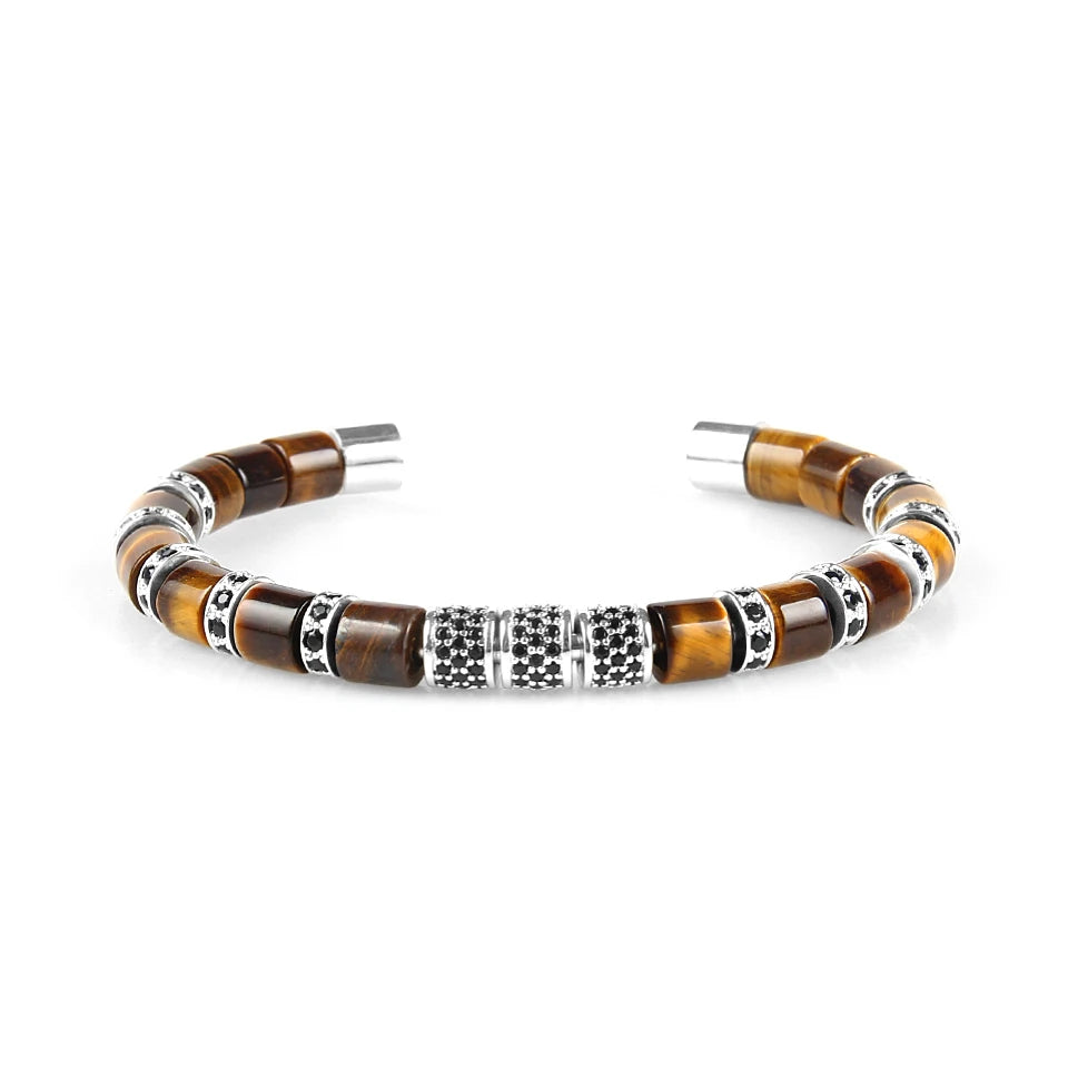 Ailatu 5 teile/los Edelstahl Armreifen Naturstein Zylinder Perlen Armbänder Luxus Männer Schmuck Top Qualität