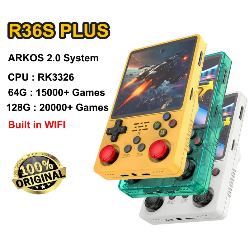 Original Arkos R36s Plus Consola 4"IPS Big Screen Retro Handheld Game Console Linux 64-bit System Portable Pocket R36plus