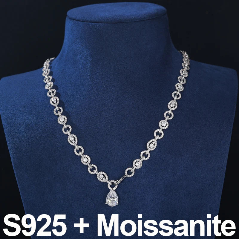 Full Moissanite Waterdrop Diamond Necklace For Women 925 Sterling Silver Neck Chain Iced Out Bling Luxury Wedding Party Jewelry